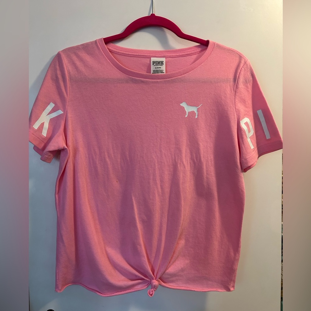VS PINK cropped tie front short sleeve tee